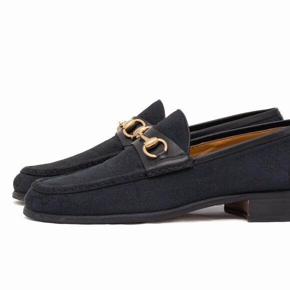 VTG GUCCI Tom Ford Era Black Canvas Monogram Horsebit Loafers EU 41 US 8 D main image 9